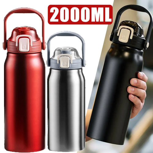 2L Stainless Steel Thermos Bottle with Straw – Large Capacity Insulated Water Bottle for Hot & Cold Drinks, Gym, Travel, Outdoor