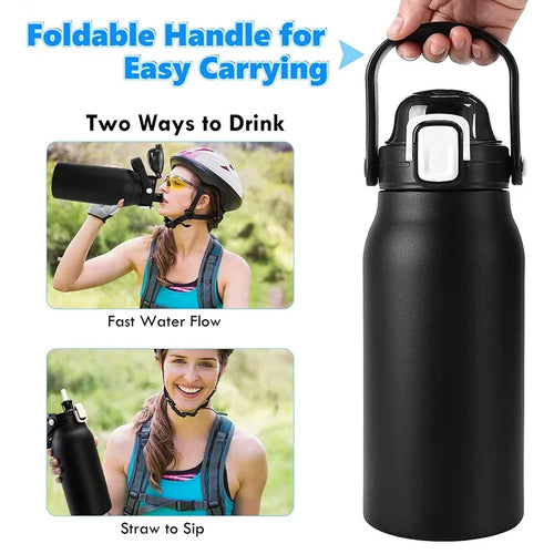 2L Stainless Steel Thermos Bottle with Straw – Large Capacity Insulated Water Bottle for Hot & Cold Drinks, Gym, Travel, Outdoor