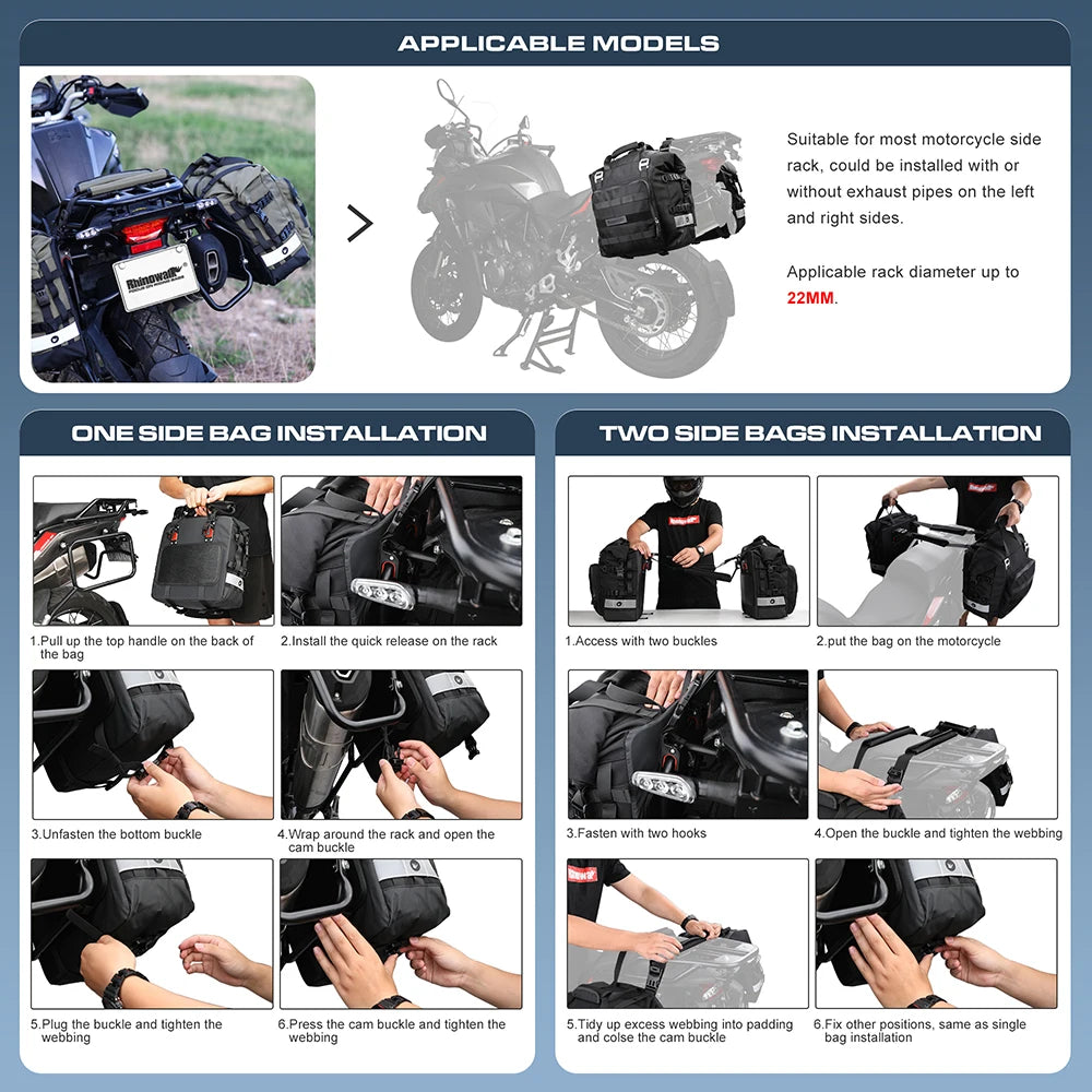 Installed Rhinowalk Motorcycle SaddleBag on motorbike rack