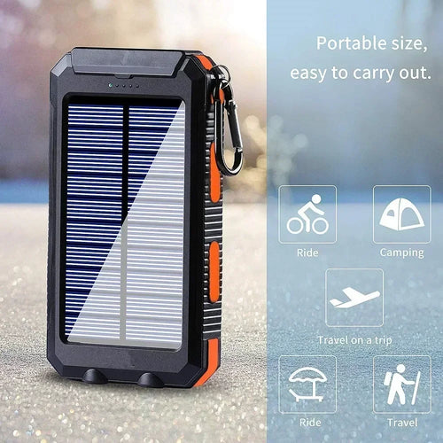 20000mAh Solar Power Bank – Waterproof & Portable External Battery with Fast Charging, LED Flashlight, Compass & SOS Function – Compatible with iPhone, Samsung, Xiaomi