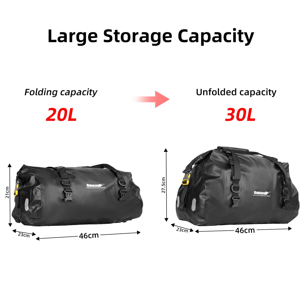 Side view showcasing multi-functional external straps and storage capacity