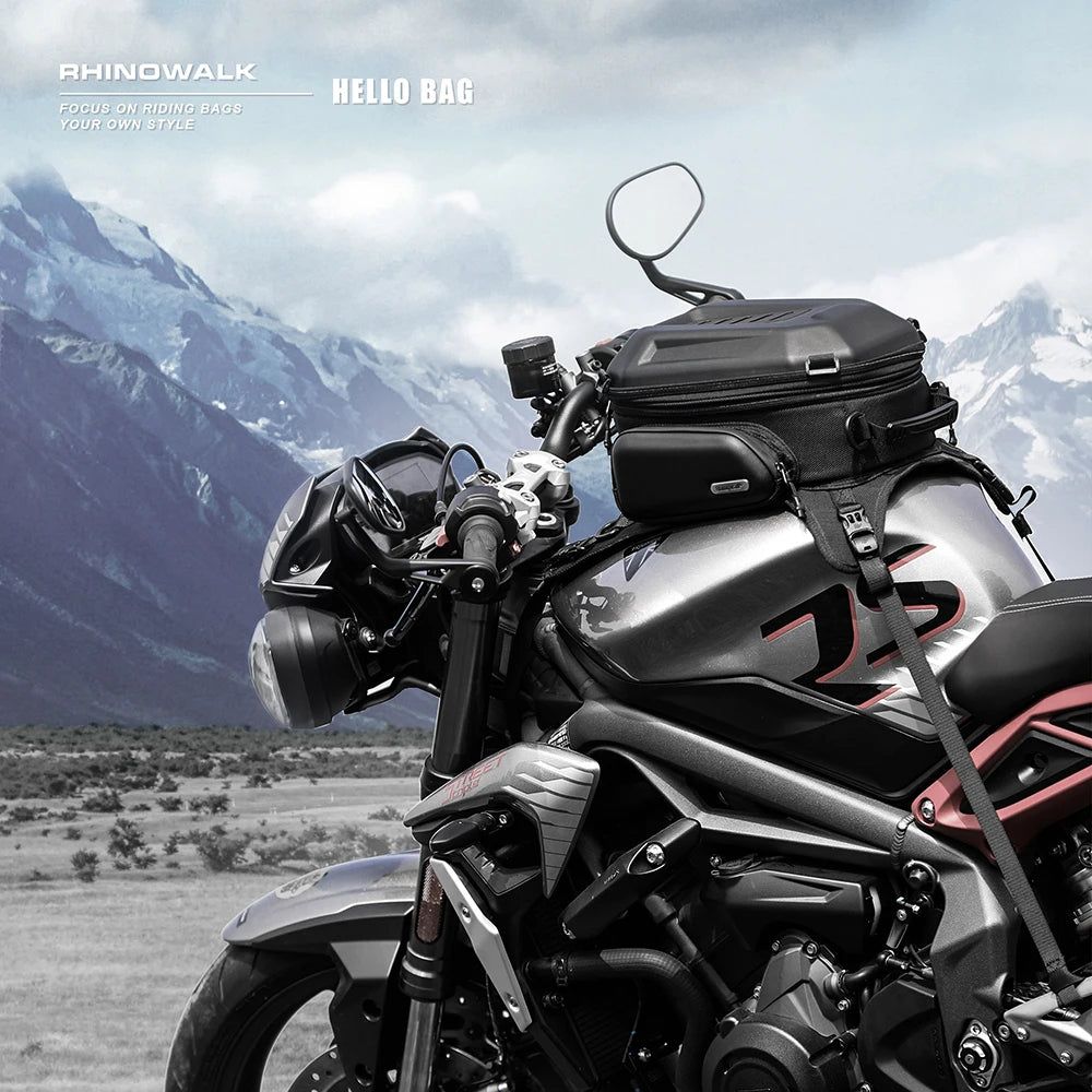 Side view showing expandable design of Rhinowalk Tank Bag