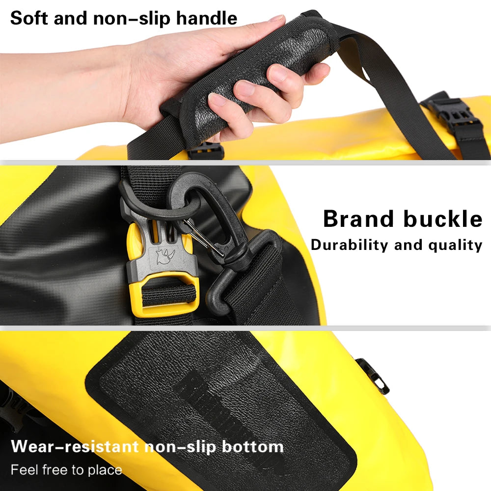 Side view showcasing multi-functional external straps and storage capacity