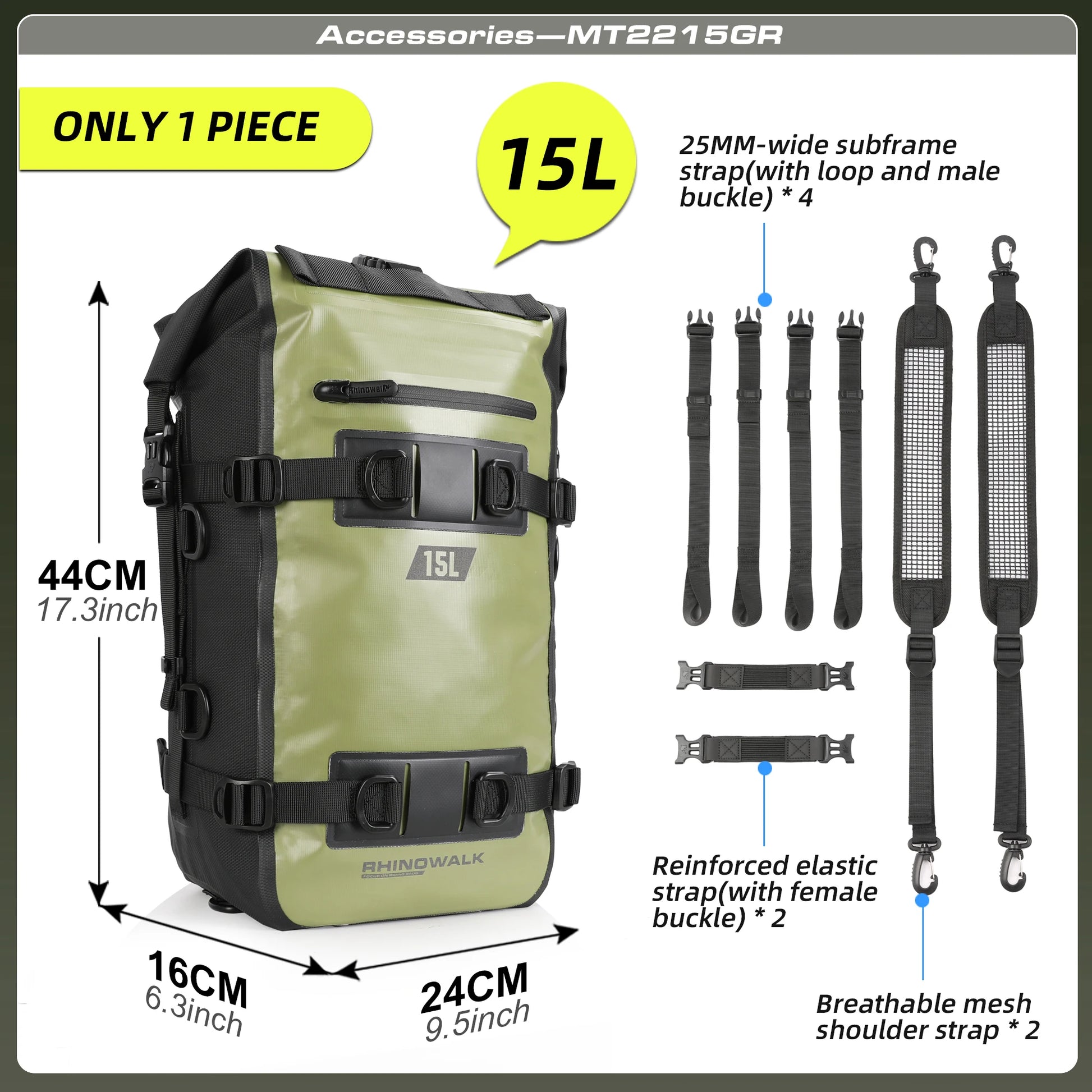 Rhinowalk Waterproof Motorcycle Tail Bag 15L