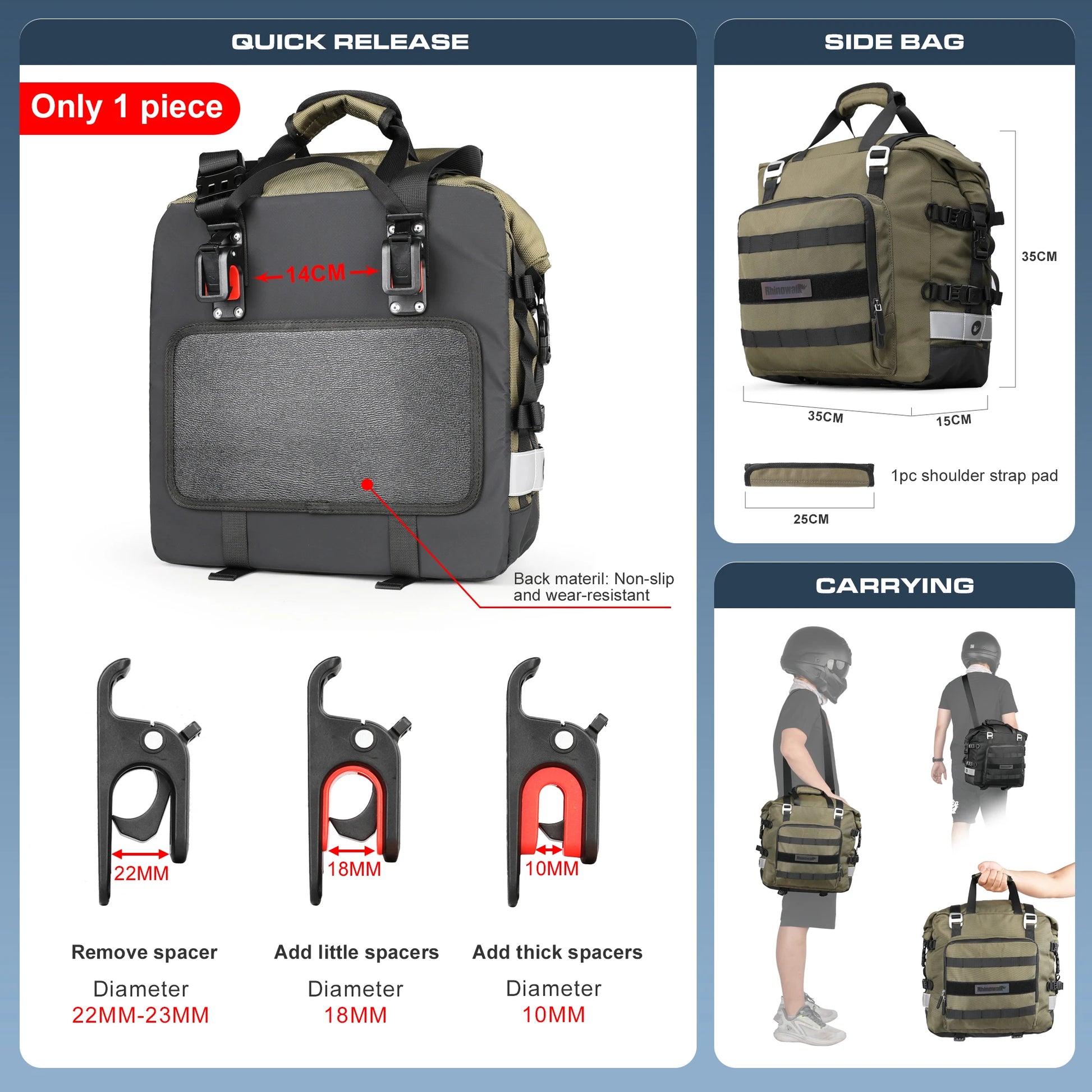 Quick release system of Rhinowalk Motorcycle SaddleBag