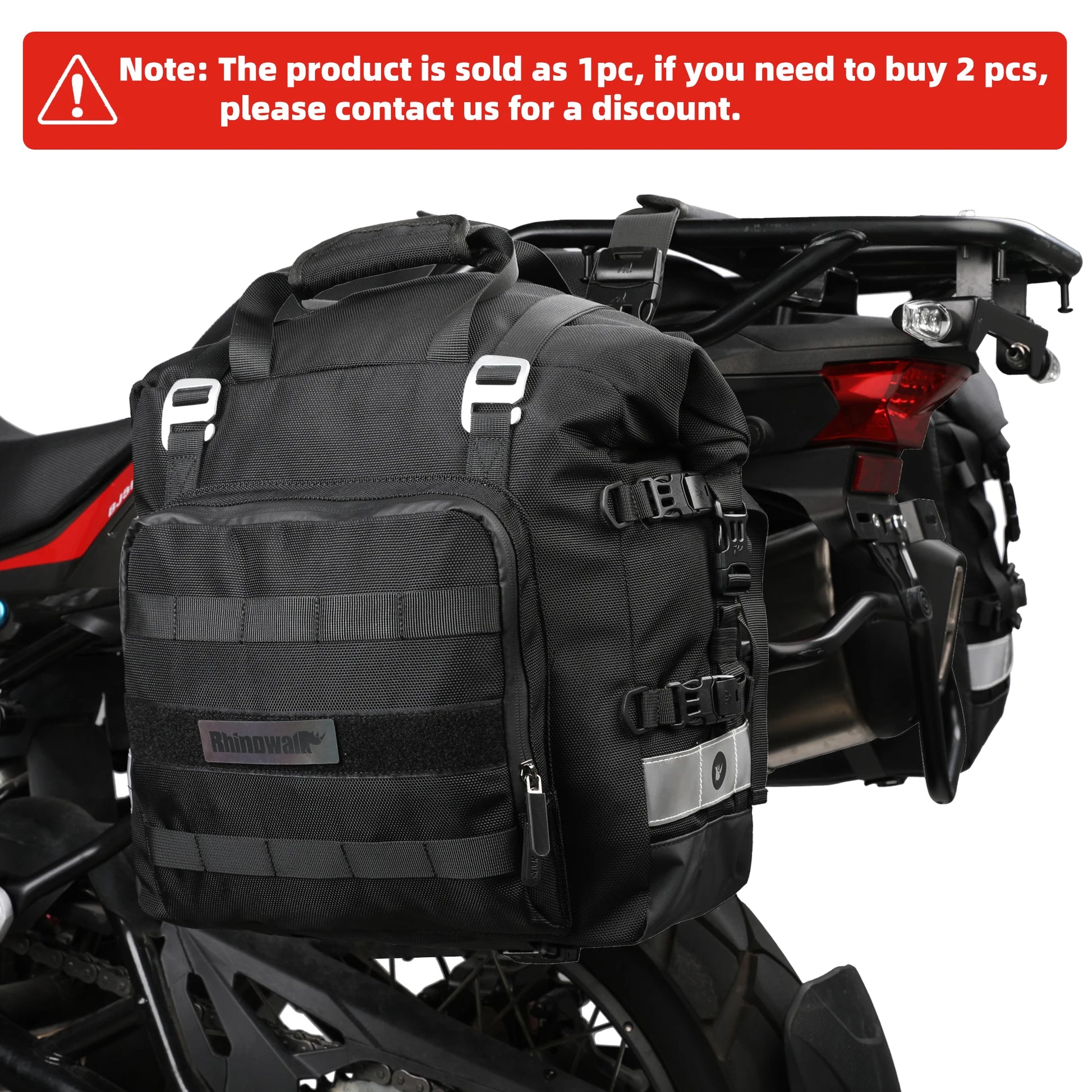Installed Rhinowalk Motorcycle SaddleBag on motorbike rack