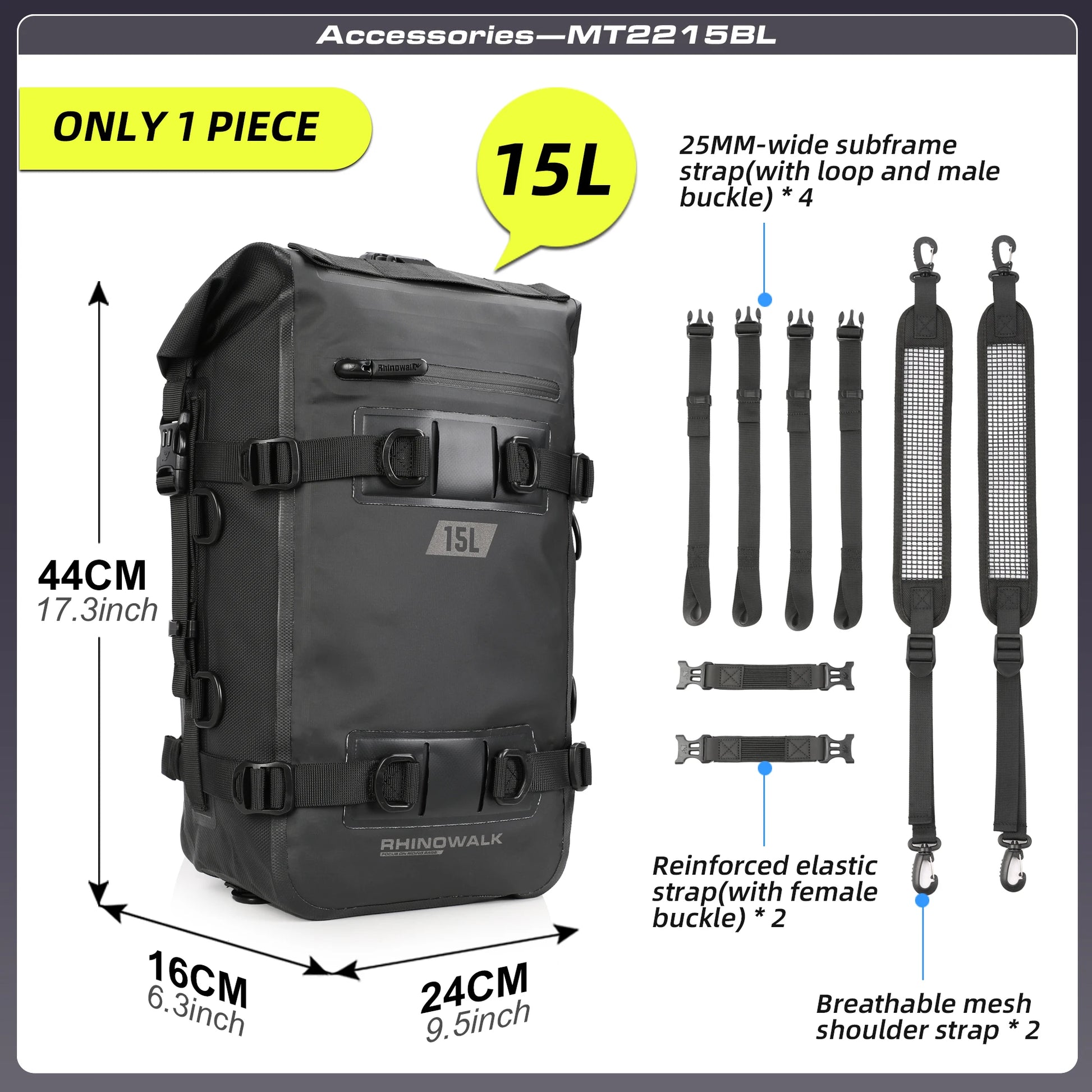 Rhinowalk Waterproof Motorcycle Tail Bag 15L