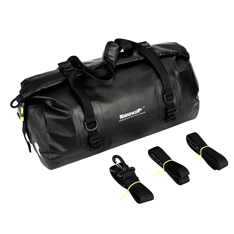 Side view showcasing multi-functional external straps and storage capacity