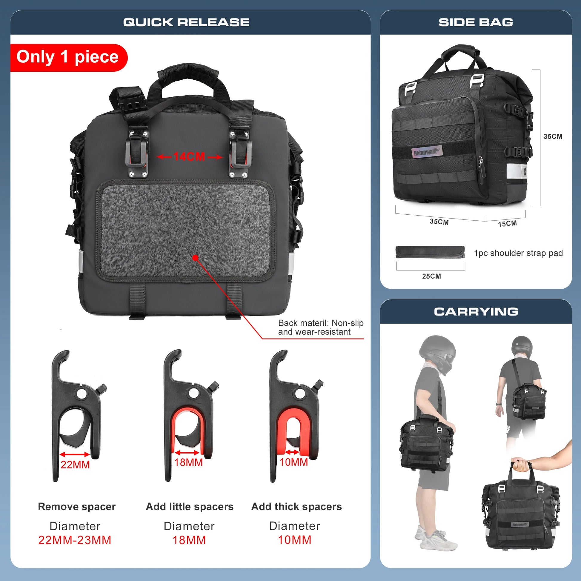 Quick release system of Rhinowalk Motorcycle SaddleBag